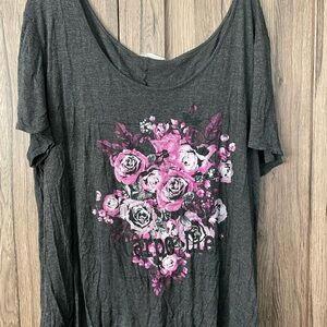 Floral Graphic Women's Top - Gray and Pink